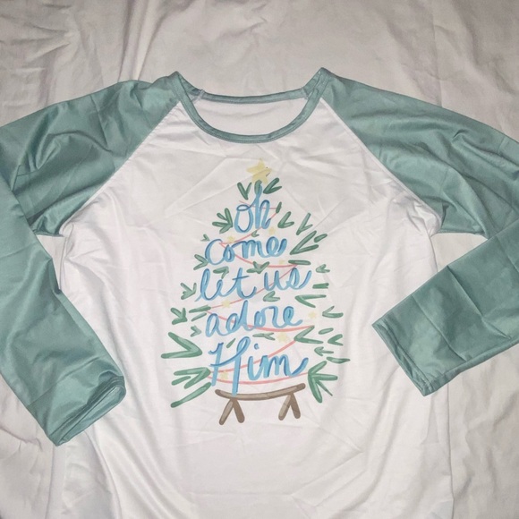Festive Long Sleeve Tee - Mint and White - Picture 1 of 3